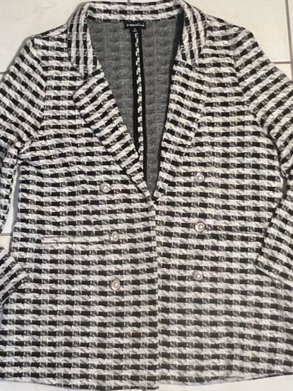 Messini Metallic Tweed Open Double Breasted Black/White Houndstooth Sz.L Jacket - Picture 4 of 15